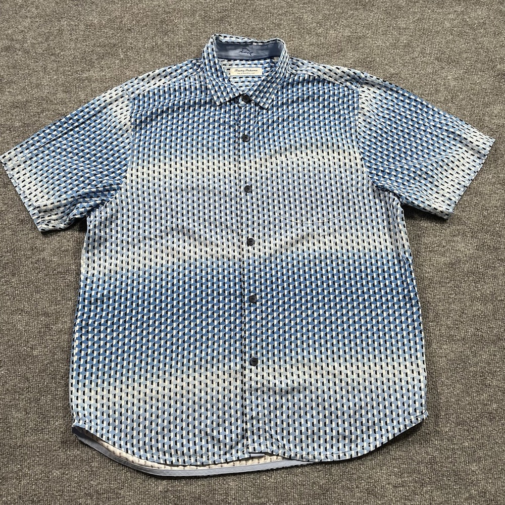 Tommy Bahama‎ Shirt Mens Large Blue The Veracruz Cay Geometric Gradient Print